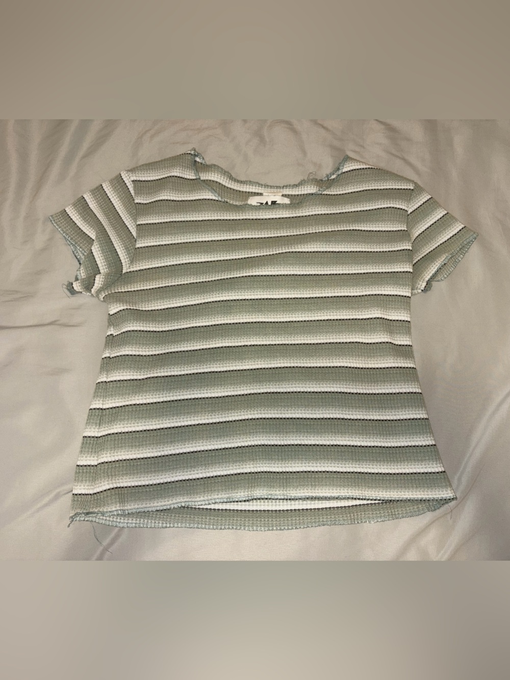 Striped Short-Sleeve Knit Top - Light Green & White